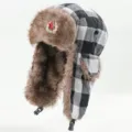Σοβιετικό καπέλο ushanka, ζεστό χειμερινό αντιανεμικό θερμικό καπέλο για υπαίθρια. - Σοβιετικό Έμβλημα / Μαύρο και Λευκό Καρό