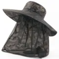 Kamuflage Fischerhut mit breiter Krempe und Moskitonetz Schleier fur Outdoor Angeln Sonnenschutz. - Khaki Tarnmuster