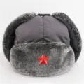 Graue Winter Ushanka Mütze wasserdicht winddicht Bombermütze mit rotem Stern Abzeichen - Einheitsgröße / Grau + Roter Stern
