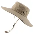 Khakifarbener Outdoor-Sonnenschutz-Fischerhut, breite Krempe, wasserdichte Kappe. - Khaki