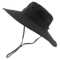 Unisex Schwarzer Breiter Krempe Sonnenhut Wasserdichter Outdoor Anglerhut Atmungsaktiv - Schwarz