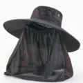 Outdoor anti-mosquito sun hat with wide brim, camouflage mesh veil for fishing hiking. - Red Camouflage