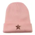 Rosa Strickmütze mit sowjetischem roten Stern Hammer Sichel Abzeichen Winter warme Hip-Hop Mütze - Einheitsgröße / Rosa + Hammer-und-Sichel-Stern