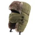 Warme Trapper-Mütze mit Kunstpelz, winddichter Gesichtsmaske und Katzenmuster für Outdoor. - Einheitsgröße / Grün