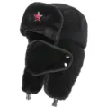 Schwarze dicke Ushanka Mütze mit Sowjetstern Abzeichen und Gesichtsmaske für den kalten Winter. - Einheitsgröße / Maskenstil + Roter Stern