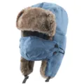 Gefütterte Winter-Tschapka mit Ohrenklappen, Windschutzmaske und süßem Katzen-Stickerei-Design. - Einheitsgröße / Blau