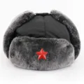 Verdichtete Winter Ushanka Bombermuetze mit rotem Stern, winddichte warme Outdoor Muetze Ohrenklappen - Einheitsgröße / Schwarz + Roter Stern