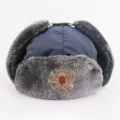 Verdickte winddichte wasserdichte Ushanka Mütze mit Doppeladler Abzeichen für den Winter - Einheitsgröße / Marineblau + Doppeladler Abzeichen