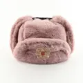 Comfortable pink faux fur ushanka hat featuring Russian emblem winter warm earflap cap - One Size / Pink + Double-Headed Eagle Badge