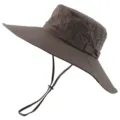 Unisex summer outdoor wide brim bucket hat, waterproof breathable fishing sun protection cap - Coffee