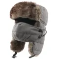Graue Ushanka Mütze mit Katzenstickerei Warme Winter Fliegermütze winddichte Skimütze - Einheitsgröße / Grau