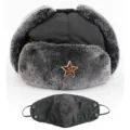 Winter warme Ushanka Mütze mit winddichter Gesichtsmaske und rotem Sowjetstern. - Einheitsgröße / Maske Schwarz + Hammer und Sichel Stern