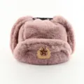 Pink Faux Rabbit Fur Ushanka Hat Winter Warm Earflap Trapper Russian Cap with Badge - One Size / Pink + Soviet Badge