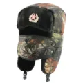 Tarnung Ushanka Mütze mit abnehmbarer Gesichtsmaske und Sowjetabzeichen, warmer Winterhut - Einheitsgröße / Braunes Blatt + Sowjetisches Abzeichen