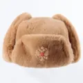 Faux fur ushanka hat with gold eagle badge winter warm Russian bomber hat for men and women - One Size / Camel + Double-Headed Eagle Badge