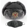 Winter Sowjet Abzeichen Ushanka Mütze Verdickt Wasserdicht Winddicht Fliegermütze Schwarz - Einheitsgröße / Maske Schwarz + Doppeladler Abzeichen