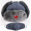 Gefütterte Winter Ushanka Mütze mit Ohrenklappen und Gesichtsmaske, winddichte warme Mütze. - Einheitsgröße / Maske Marineblau + Roter Stern