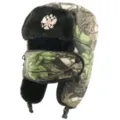 Tarnung Ushanka Wintermütze mit Kunstfell Ohrklappen, winddichter Gesichtsmaske und Abzeichen. - Einheitsgröße / Grünes Blatt + Doppeladler-Abzeichen