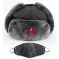 Winter Warme Ushanka Mütze mit Gesichtsmaske Winddichte Wasserdichte Bombermütze Kappe - Einheitsgröße / Maske Schwarz + Roter Stern