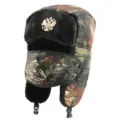 Winter Camouflage Ushanka Mütze mit Gesichtsmaske dicke warme Bombermütze für Outdoor. - Einheitsgröße / Braunes Blatt + Doppeladler-Abzeichen