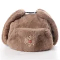 Winter faux fur ushanka hat with ear flaps and Russian emblem, warm outdoor cold-proof bomber hat. - One Size / Coffee + Double-Headed Eagle Badge
