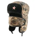 Soviet badge camouflage ushanka hat windproof winter warm earflap trapper hat for outdoor - One Size / Yellow Leaf + Hammer and Sickle Star Badge