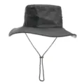 Schwarzer Outdoor Sonnenschutz Angeln Hut mit atmungsaktivem Mesh und verstellbarem Kinnband. - Schwarz