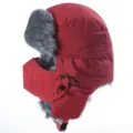 Dicke rote Winter-Trapper-Mütze mit grauem Kunstfell und winddichter Maske für Outdoor. - Einheitsgröße / Rot