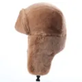 Brown faux fur winter ushanka hat detail showing soft texture and earflap design. - One Size / Regular Fit / Camel