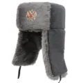 Graue Fleece Ushanka Mütze mit Abzeichen Winter warme dicke Outdoor Ohrenklappenkappe - Einheitsgröße / Grau + Doppeladler-Abzeichen