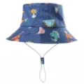 Kinder Baumwoll-Bucket-Hat mit niedlichem Dino-Druck, ideal für den Sonnenschutz im Freien. - 50cm / Blau