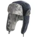 Winter warme Bombermuetze mit dicken Plueschohrschuetzen und winddichter Aussenhuelle - Einheitsgröße / Marineblau + Einfacher Stil