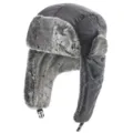 Winter winddichte warme Ushanka Mütze mit weichem Kunstfell und verstellbarer Kinnschnalle. - Einheitsgröße / Dunkelgrau + Einzelner Hut