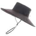 Unisex outdoor sun hat with wide brim, breathable mesh and windproof chin strap brown. - Coffee