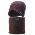 Winter Fleece Mütze und Halswärmer Set winddichte Outdoor Skikappe dunkelbraun warm - Einheitsgröße / Kaffee - Sets