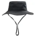 Schwarzer Baumwoll-Fischerhut mit verstellbarem Kinnriemen und breiter Krempe für Outdoor. - Schwarz