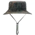 Tarnfarben Bucket Hat Detailansicht, taktischer Outdoor Sonnenhut mit Kinnriemen und Oesen. - Einheitsgröße / Dschungel-Digitaltarnung