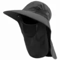 Unisex outdoor sun protection hat with wide brim, face mask and neck flap for hiking fishing. - One Size / Black