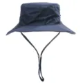 Chapeau bob bleu marine a large bord en detail, chapeau de peche exterieur avec laniere. - Bleu marine
