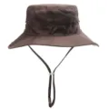 Chapeau de soleil marron en coton pour extérieur avec large bord et lanière, vue détaillée. - Café