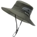 Outdoor sun hat hiking bucket hat breathable mesh sun protection cap with adjustable chin strap - Pure Army Green