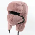 Rosa Kunstfell Trapperhut mit Ohrklappen und Maske, dicker warmer Winter Bomberhut - Einheitsgröße / Rosa