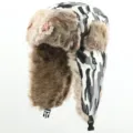 Unisex-Camouflage-Trapperhut mit Sowjetstern-Abzeichen, warme Fell-Ohrenklappen Outdoor Mütze. - Einheitsgröße / Off-White + Sowjetisches Abzeichen