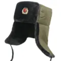 Sowjetische Ushanka Wintermütze mit rotem Stern, thermische winddichte Kunstfell Bombermütze. - Armeegrün mit Schwarzem Fell + Sowjetisches Abzeichen