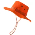 Orange bucket hat detail showing adjustable chin strap, metal eyelets and durable fabric crown. - One Size / Orange Red