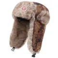 Winter taktische Camo Ushanka Mütze mit Ohrenklappen, dicke warme Fell Bombermütze Wetter. - Sowjetisches Abzeichen / Braunes Digitalmuster