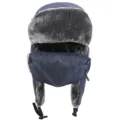 Dicke winddichte Winter-Ushanka-Mütze mit Ohrklappen und Maske, dunkelblaue warme Mütze. - Einheitsgröße / Marineblau + Einfacher Stil