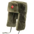 Soviet badge ushanka hat winter warm thick earflap hat outdoor windproof cap - Military Green + Red Five-Pointed Star