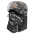 Winter Bombermütze mit Gesichtsmaske aus Kunstfell dick warm winddicht Skifahren Mütze - Einheitsgröße / Schwarz + Doppeladler-Abzeichen