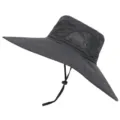 Black wide brim sun hat outdoor breathable bucket hat with mesh panels and adjustable chin strap - Black